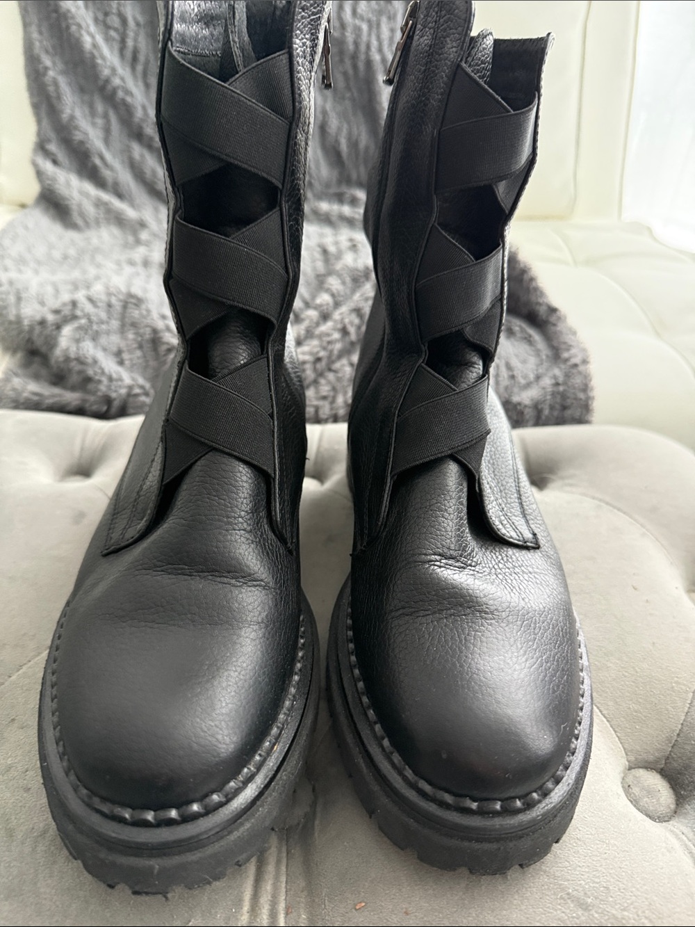 Fabianellalack Combat Moto Boots with Crisscross Straps